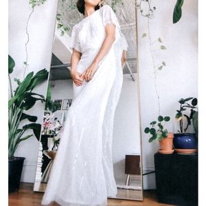 BHLDN Bonheur 4 & 6 Ivory Allover Beading Vintage Inspired Maxi Wedding Gown